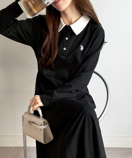 U.S. POLO ASSN.(ユーエスポロアッスン)の「GeeRA別注【U.S. POLO ASSN.】細見え♪ポロ衿ロングワンピース(長袖)(ワンピース・レディース・ネイビー/グレー/ブラック/ブラック×ホワイト・MEDIUM/LARGE/X-LARGE)」の19枚目の写真
