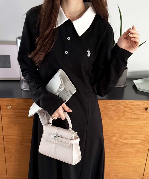U.S. POLO ASSN.(ユーエスポロアッスン)の「GeeRA別注【U.S. POLO ASSN.】細見え♪ポロ衿ロングワンピース(長袖)(ワンピース・レディース・ネイビー/グレー/ブラック/ブラック×ホワイト・MEDIUM/LARGE/X-LARGE)」の16枚目の写真