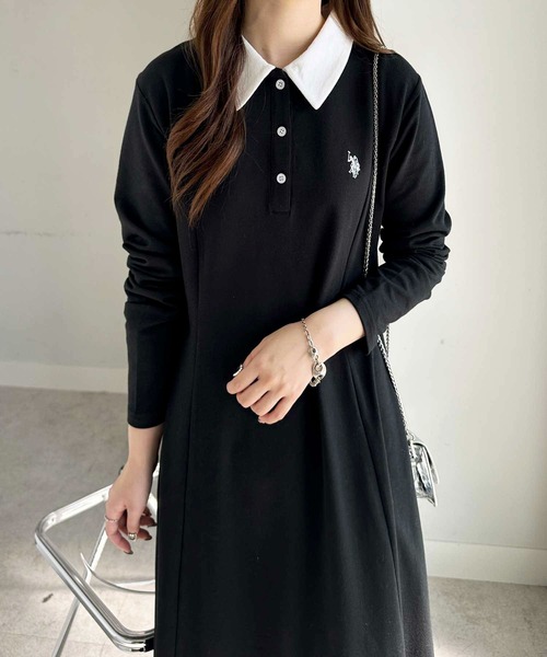 ゆな♡即購入可様　ワンピース　BLK サイズ36 セール】GeeRA別注【U.S. POLO ASSN.】細見え♪ポロ衿ロングワンピース