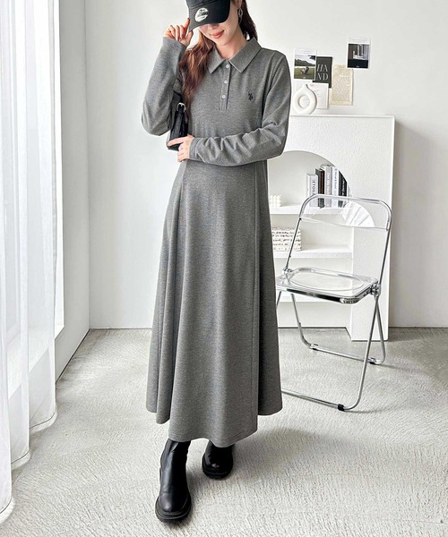 セール】GeeRA別注【U.S. POLO ASSN.】細見え♪ポロ衿ロングワンピース