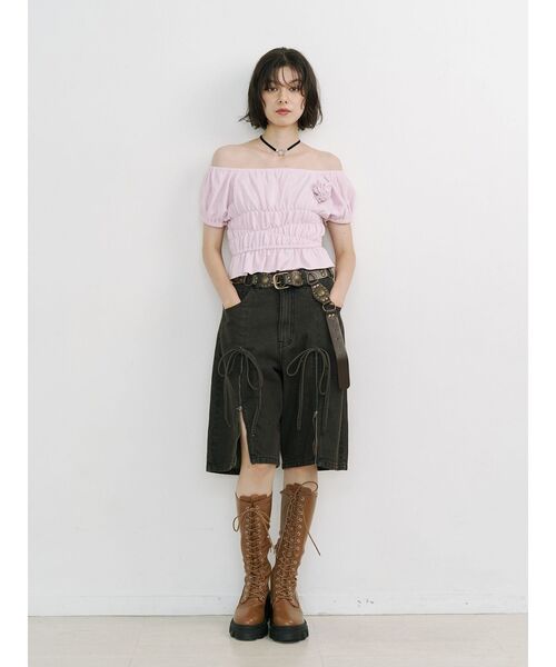 jouetie(ジュエティ)の「コサージュギャザートップス(Tシャツ/カットソー・レディース・ピンク/ブラック/グレー・MEDIUM)」の20枚目の写真
