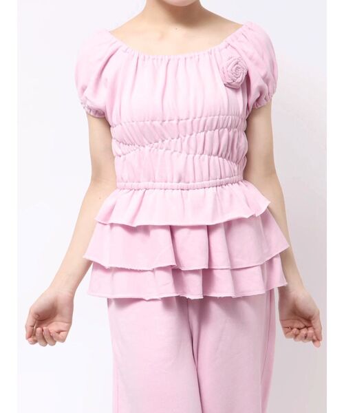 jouetie(ジュエティ)の「コサージュギャザートップス(Tシャツ/カットソー・レディース・ピンク/ブラック/グレー・MEDIUM)」の8枚目の写真