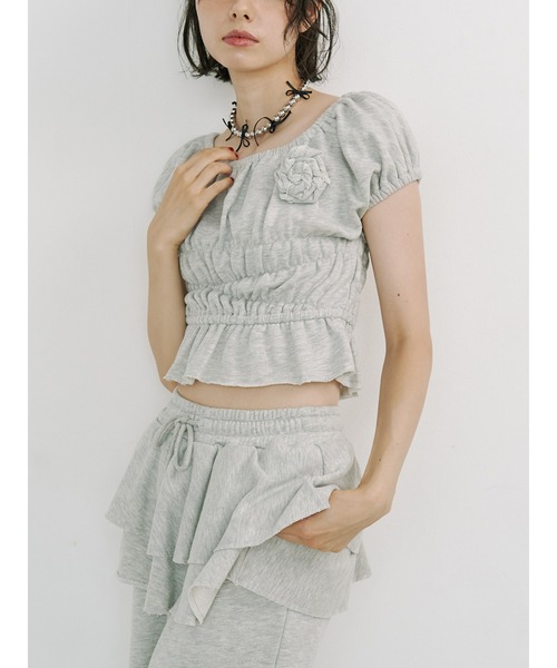 セール】コサージュギャザートップス（Tシャツ/カットソー）｜jouetie