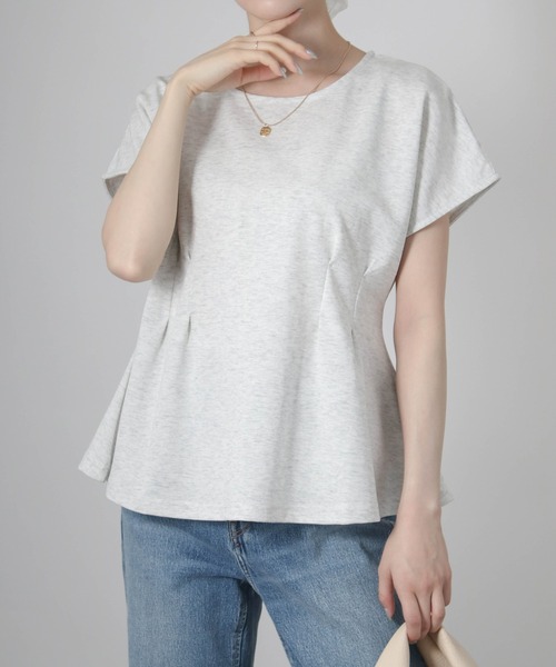 Social GIRL(ソーシャルガール)の「ウエストタックフレンチスリーブTシャツ(Tシャツ/カットソー・レディース・ブルー/ホワイト/ネイビー・M)」の1枚目の写真