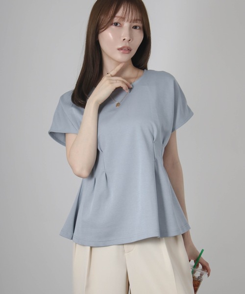 Social GIRL(ソーシャルガール)の「ウエストタックフレンチスリーブTシャツ(Tシャツ/カットソー・レディース・ブルー/ホワイト/ネイビー・M)」の3枚目の写真