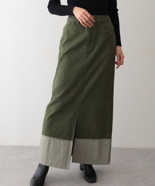 トーテム　ロング　キャメル２月１０日から再出品 ロールアップカラーデニムロングスカート（デニムスカート