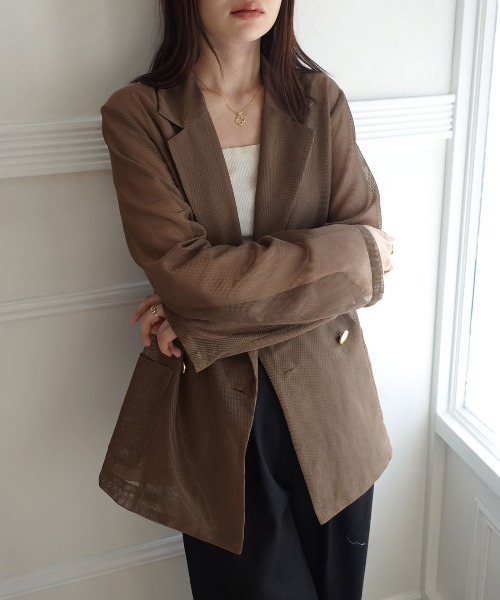 CORNERS（コーナーズ）の「メッシュテーラードジャケット（テーラードジャケット・レディース・ネイビー/ベージュ/モカ・M）」の7枚目の写真