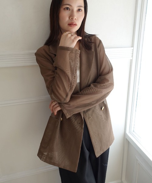 CORNERS（コーナーズ）の「メッシュテーラードジャケット（テーラードジャケット・レディース・ネイビー/ベージュ/モカ・M）」の8枚目の写真