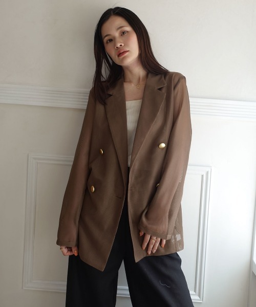CORNERS（コーナーズ）の「メッシュテーラードジャケット（テーラードジャケット・レディース・ネイビー/ベージュ/モカ・M）」の11枚目の写真