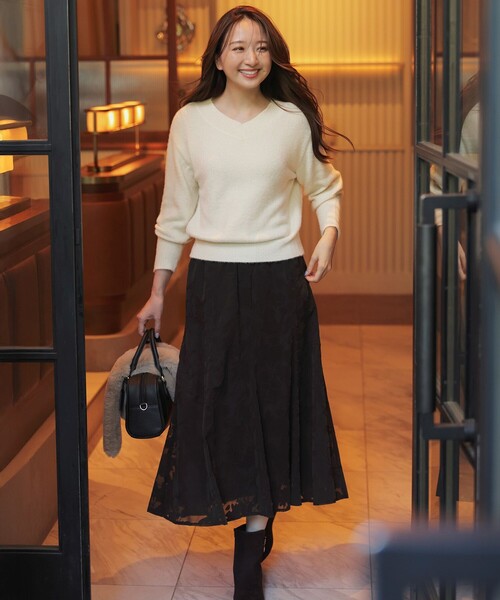 2SET】フェザー ニット × フロッキー スカート（セットアップ）｜ANY