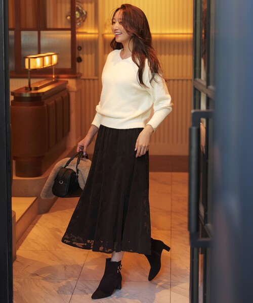 2SET】フェザー ニット × フロッキー スカート（セットアップ）｜ANY