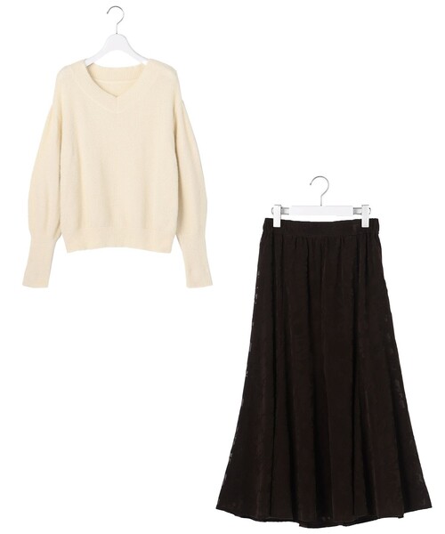 2SET】フェザー ニット × フロッキー スカート（セットアップ）｜ANY