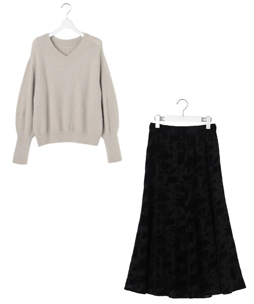 2SET】フェザー ニット × フロッキー スカート（セットアップ）｜ANY