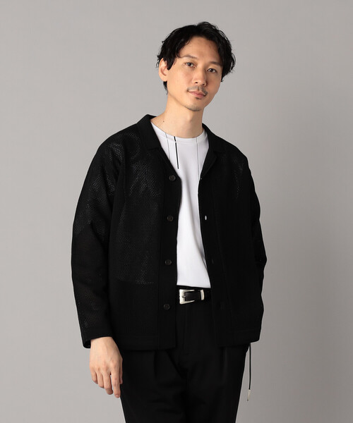 COMME CA MEN（コムサメン）の「メッシュ編み ニットシャツ（カーディガン/ボレロ・メンズ・ブラック/ブラウン・L/M）」の2枚目の写真