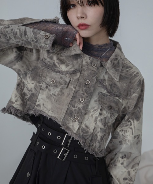 VACANCY（ヴァカンシー）の「ケミカル加工アシメショート丈デニムジャケット（デニムジャケット・レディース・ブラウン/グレー・FREE）」の2枚目の写真