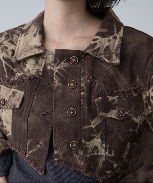 VACANCY（ヴァカンシー）の「ケミカル加工アシメショート丈デニムジャケット（デニムジャケット・レディース・ブラウン/グレー・FREE）」の4枚目の写真