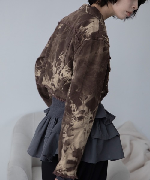 VACANCY（ヴァカンシー）の「ケミカル加工アシメショート丈デニムジャケット（デニムジャケット・レディース・ブラウン/グレー・FREE）」の7枚目の写真