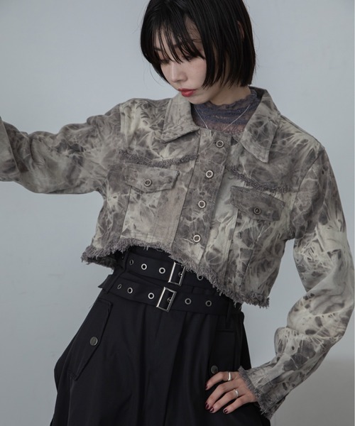 VACANCY（ヴァカンシー）の「ケミカル加工アシメショート丈デニムジャケット（デニムジャケット・レディース・ブラウン/グレー・FREE）」の17枚目の写真