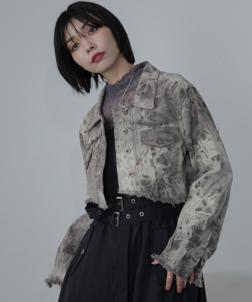 VACANCY（ヴァカンシー）の「ケミカル加工アシメショート丈デニムジャケット（デニムジャケット・レディース・ブラウン/グレー・FREE）」の13枚目の写真