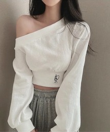 裏起毛クロップド丈オフショルダースウェット