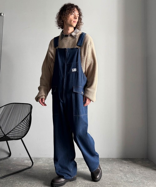 セール】フロントジップ仕様ルーズオーバーオールFront-Zip Loose