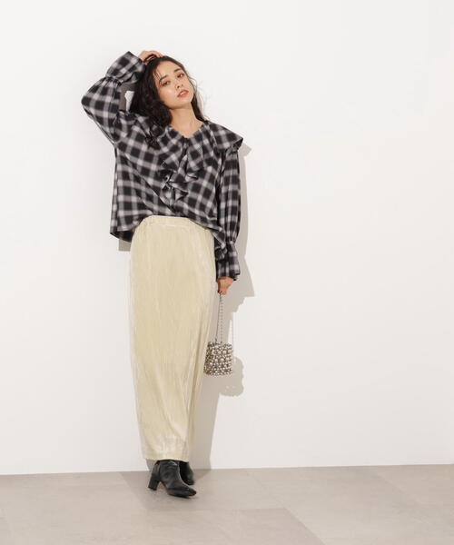 N.(N. Natural Beauty Basic)(エヌエヌナチュラルビューティーベーシック)の「【PS/低身長サイズ】ベロアナローマキシスカート(スカート・レディース・オリーブ/ブラック/ライトグリーン・P/S/MEDIUM)」の22枚目の写真