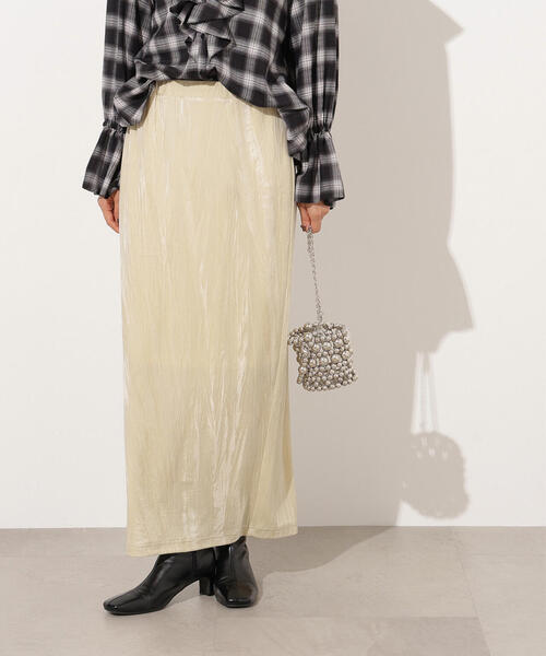 N.(N. Natural Beauty Basic)(エヌエヌナチュラルビューティーベーシック)の「【PS/低身長サイズ】ベロアナローマキシスカート(スカート・レディース・オリーブ/ブラック/ライトグリーン・P/S/MEDIUM)」の3枚目の写真