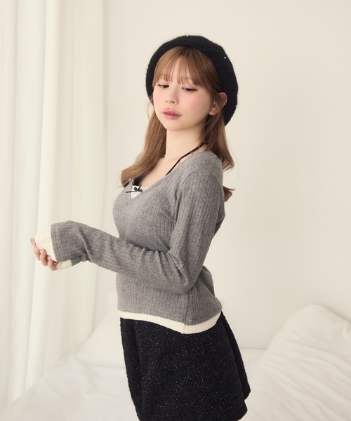 TITTY&CO.（ティティーアンドコー）の「パール付きシャギーベレー帽（ハンチング/ベレー帽・レディース・グレー/ブラック・FREE）」の3枚目の写真