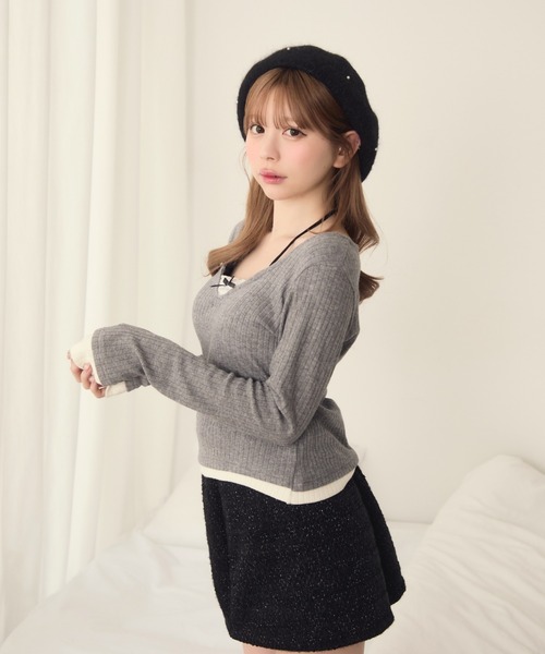 TITTY&CO.（ティティーアンドコー）の「パール付きシャギーベレー帽（ハンチング/ベレー帽・レディース・グレー/ブラック・FREE）」の4枚目の写真