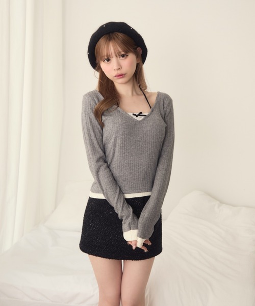 TITTY&CO.（ティティーアンドコー）の「パール付きシャギーベレー帽（ハンチング/ベレー帽・レディース・グレー/ブラック・FREE）」の6枚目の写真