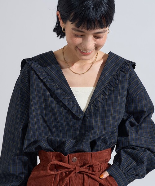 FREAK'S STORE(フリークスストア)の「チェック セーラーブラウス(シャツ/ブラウス・レディース・レッド/ネイビー・フリ-)」の1枚目の写真