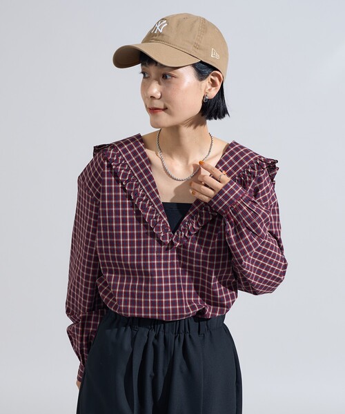 FREAK'S STORE(フリークスストア)の「チェック セーラーブラウス(シャツ/ブラウス・レディース・レッド/ネイビー・フリ-)」の2枚目の写真