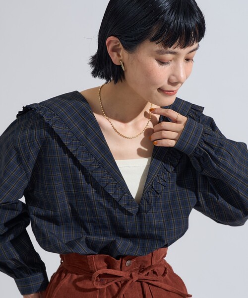 FREAK'S STORE(フリークスストア)の「チェック セーラーブラウス(シャツ/ブラウス・レディース・レッド/ネイビー・フリ-)」の6枚目の写真
