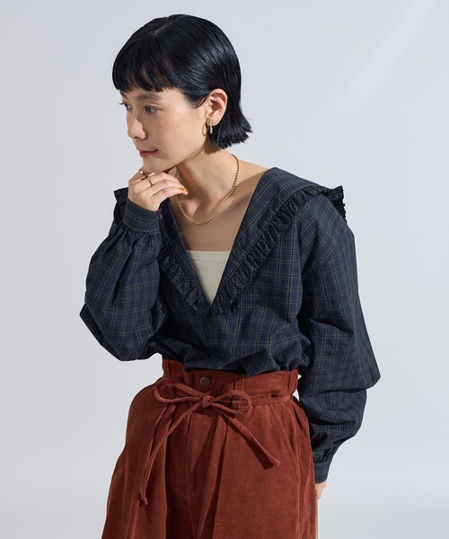 FREAK'S STORE(フリークスストア)の「チェック セーラーブラウス(シャツ/ブラウス・レディース・レッド/ネイビー・フリ-)」の7枚目の写真