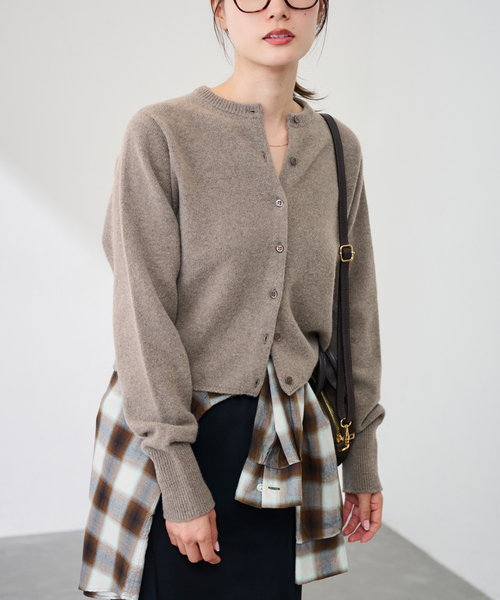 圧縮ウールクルーネックカーディガン（カーディガン/ボレロ