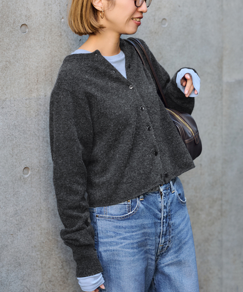 【45R】圧縮ウールのボレロカーディガン 45Rpm ファッション 【45R】圧縮ウールのボレロカーディガン