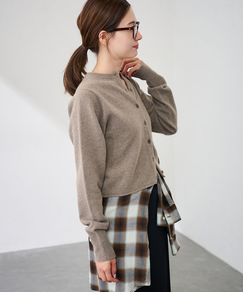 圧縮ウールクルーネックカーディガン（カーディガン/ボレロ