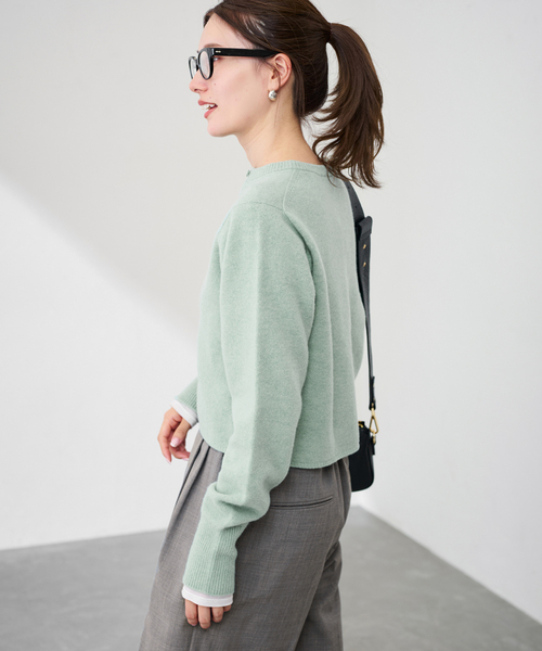 圧縮ウールクルーネックカーディガン（カーディガン/ボレロ