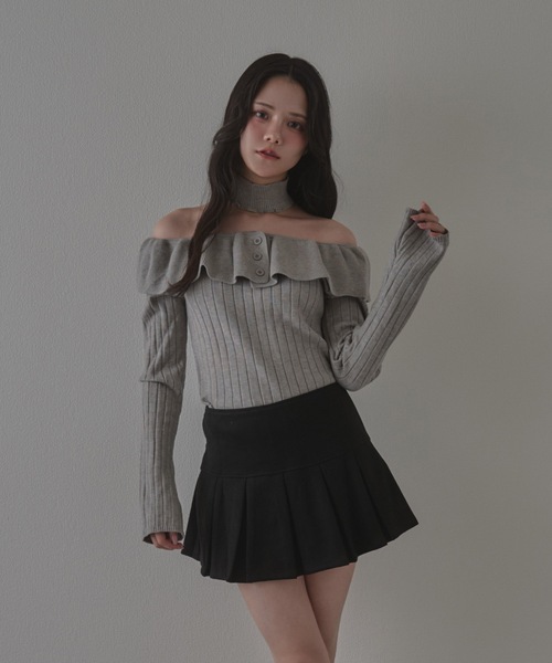 M DOLLY（エムドリー）の「frill aurorina lib knit tops / フリルアウロリーナリブニットトップス（ニット/セーター・レディース・ブラック/グレー/アイボリー・FREE）」の20枚目の写真
