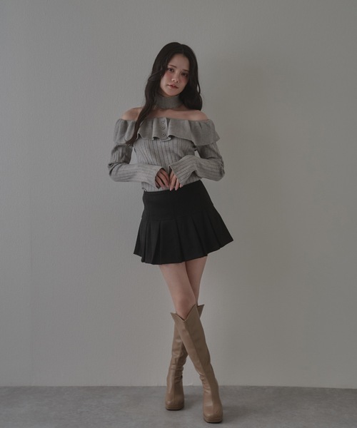 M DOLLY（エムドリー）の「frill aurorina lib knit tops / フリルアウロリーナリブニットトップス（ニット/セーター・レディース・ブラック/グレー/アイボリー・FREE）」の21枚目の写真