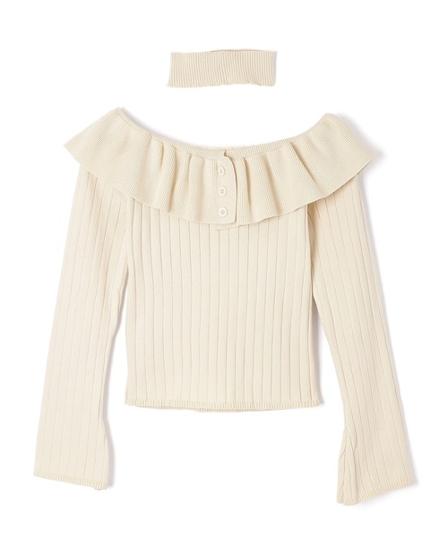 M DOLLY（エムドリー）の「frill aurorina lib knit tops / フリルアウロリーナリブニットトップス（ニット/セーター・レディース・ブラック/グレー/アイボリー・FREE）」の22枚目の写真