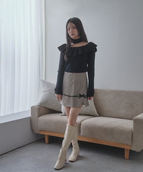 M DOLLY（エムドリー）の「frill aurorina lib knit tops / フリルアウロリーナリブニットトップス（ニット/セーター・レディース・ブラック/グレー/アイボリー・FREE）」の15枚目の写真