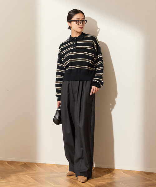 journal standard L'essage(ジャーナルスタンダードレサージュ)の「アゼボーダーポロニット(ニット/セーター・レディース・ブラック/ブラウン・FREE)」の3枚目の写真