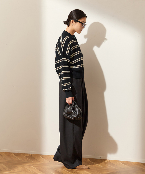 journal standard L'essage(ジャーナルスタンダードレサージュ)の「アゼボーダーポロニット(ニット/セーター・レディース・ブラック/ブラウン・FREE)」の4枚目の写真