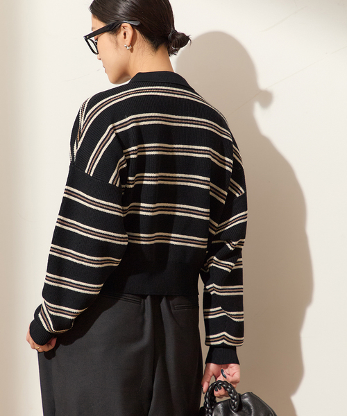 journal standard L'essage(ジャーナルスタンダードレサージュ)の「アゼボーダーポロニット(ニット/セーター・レディース・ブラック/ブラウン・FREE)」の7枚目の写真