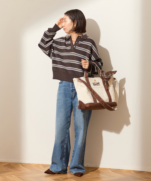 journal standard L'essage(ジャーナルスタンダードレサージュ)の「アゼボーダーポロニット(ニット/セーター・レディース・ブラック/ブラウン・FREE)」の8枚目の写真