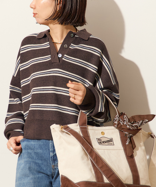 journal standard L'essage(ジャーナルスタンダードレサージュ)の「アゼボーダーポロニット(ニット/セーター・レディース・ブラック/ブラウン・FREE)」の11枚目の写真