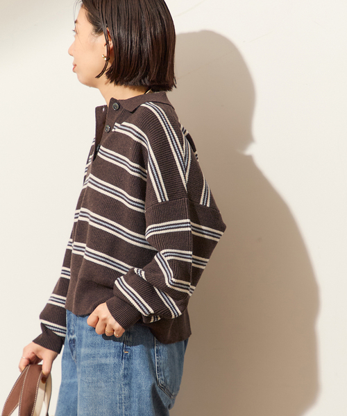 journal standard L'essage(ジャーナルスタンダードレサージュ)の「アゼボーダーポロニット(ニット/セーター・レディース・ブラック/ブラウン・FREE)」の12枚目の写真