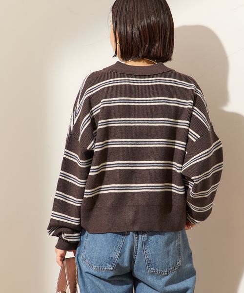 journal standard L'essage(ジャーナルスタンダードレサージュ)の「アゼボーダーポロニット(ニット/セーター・レディース・ブラック/ブラウン・FREE)」の13枚目の写真