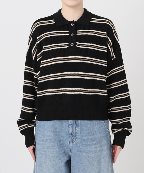 journal standard L'essage(ジャーナルスタンダードレサージュ)の「アゼボーダーポロニット(ニット/セーター・レディース・ブラック/ブラウン・FREE)」の15枚目の写真